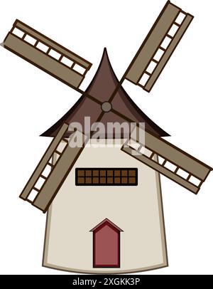 illustration vectorielle de dessin animé de ferme de moulin de paysage Illustration de Vecteur