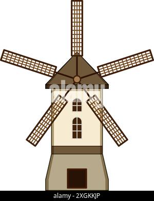 illustration vectorielle de dessin animé de ferme de moulin ancienne Illustration de Vecteur