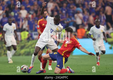 Munich, Allemagne, 9 juillet 2024. Randal Kolo Muani en action lors du match entre l'Espagne et la France. UEFA Euro 2024 Allemagne. Demi-finales. Banque D'Images