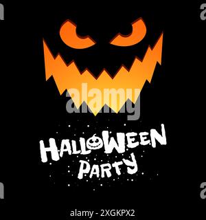 Modèle de conception de bannière carrée de fête Halloween. Jack O Lantern citrouille sculptée visage souriant effrayant sur fond noir et logo de célébration. Concept de vacances traditionnel Trick or Treat octobre 31 Illustration de Vecteur