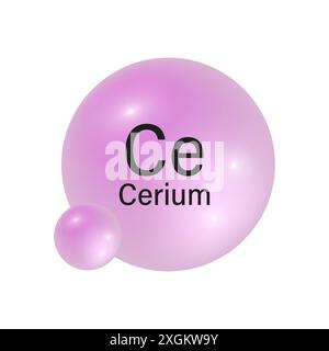 Symbole de l'élément cérium. Sphère dégradé rose. Vecteur d'icône chimique. Détail du tableau périodique. Illustration de Vecteur