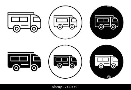 Contour de vecteur de signe de logo d'icône de campervan en couleur noire et blanche Illustration de Vecteur