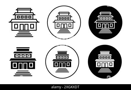 Contour de vecteur de signe de logo d'icône de temple bouddhiste en couleur noire et blanche Illustration de Vecteur