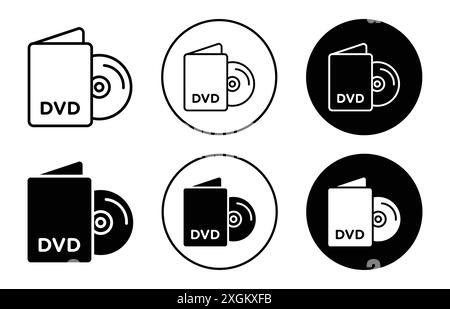 Contour de vecteur de signe de logo d'icône de DVD en couleur noir et blanc Illustration de Vecteur