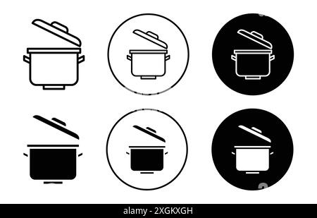 Contour de vecteur de signe de logo d'icône de pot de cuisson en noir et blanc Illustration de Vecteur