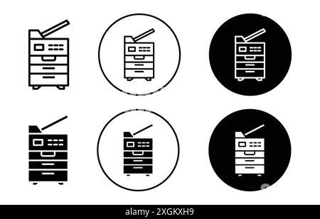 Copy machine icône logo signe vectoriel contour en noir et blanc Illustration de Vecteur