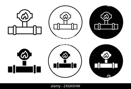 Contour de vecteur de signe de logo d'icône de tuyau de gaz en couleur noire et blanche Illustration de Vecteur