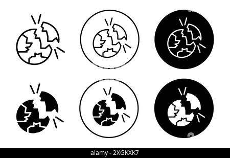 Contour de vecteur de signe de logo d'icône de planète détruit en couleur noire et blanche Illustration de Vecteur