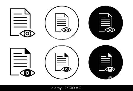 Contour vectoriel de signe d'icône de document de test oculaire en noir et blanc Illustration de Vecteur