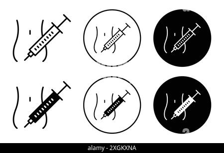 Contour de vecteur de signe de logo d'icône d'injection d'insuline en noir et blanc Illustration de Vecteur