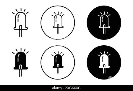 Contour de vecteur de signe de logo d'icône de diode électroluminescente en couleur noire et blanche Illustration de Vecteur