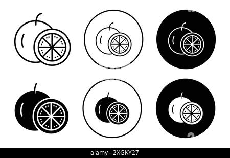 Contour de vecteur de signe de logo d'icône de pamplemousse en couleur noire et blanche Illustration de Vecteur