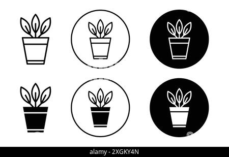 Contour de vecteur de signe de logo d'icône de pot de plante en couleur noire et blanche Illustration de Vecteur