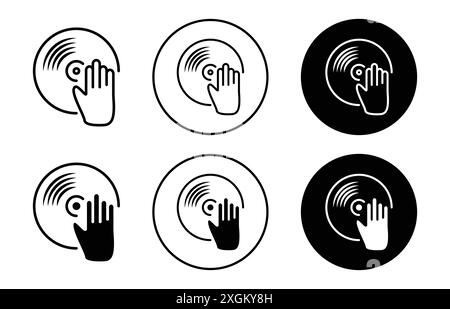 Contour vectoriel de signe d'icône de lecteur de vinyle en noir et blanc Illustration de Vecteur