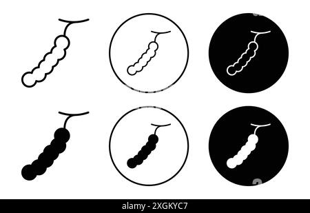 Contour de vecteur de signe de logo d'icône de Tamarind en couleur noire et blanche Illustration de Vecteur