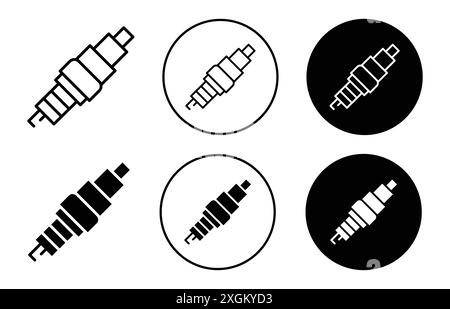 Contour de vecteur de signe de logo d'icône de bougie d'allumage en couleur noire et blanche Illustration de Vecteur