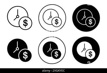 Time is Money icône logo signe vectoriel contour en noir et blanc Illustration de Vecteur