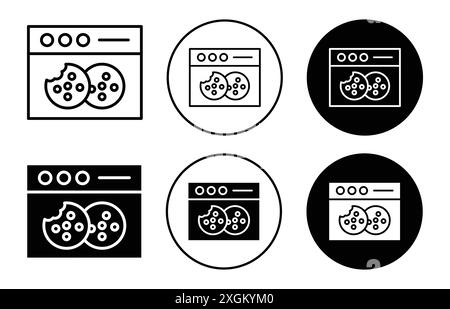 Web cookies icône logo signe vectoriel contour en noir et blanc Illustration de Vecteur