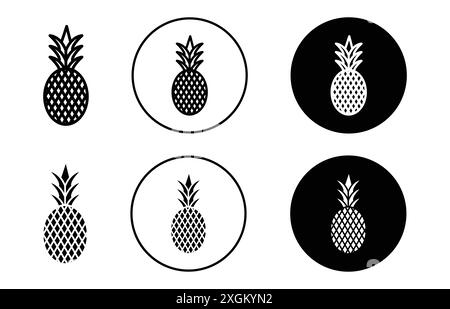 Contour de vecteur de signe de logo d'icône d'ananas en couleur noire et blanche Illustration de Vecteur