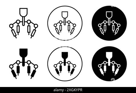 Contour de vecteur de signe de logo d'icône de chirurgie robotique en couleur noire et blanche Illustration de Vecteur