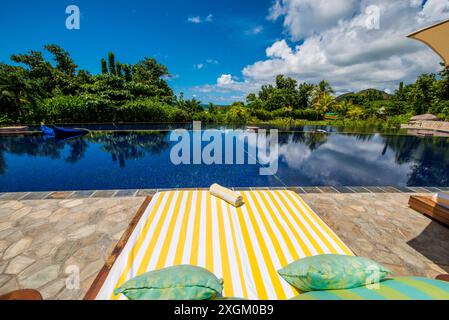 Raffles Praslin, Seychelles Resort, République des Seychelles, océan Indien. Banque D'Images