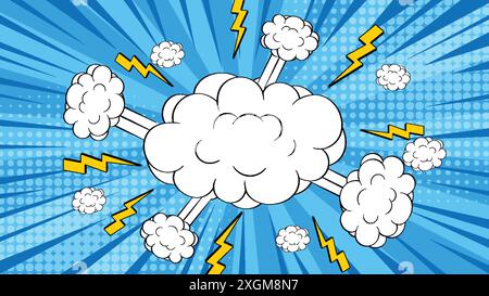 Explosion dynamique avec nuages et éclairs Illustration de Vecteur