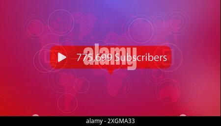 Image du nombre d'abonnés augmentant sur la carte du monde avec des cercles. Composite numérique, communication mondiale, médias sociaux, technologie, cloud comput Banque D'Images