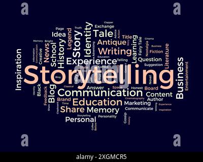 Modèle de storytelling Wordcloud. Fond de vecteur de concept de littérature. Illustration de Vecteur