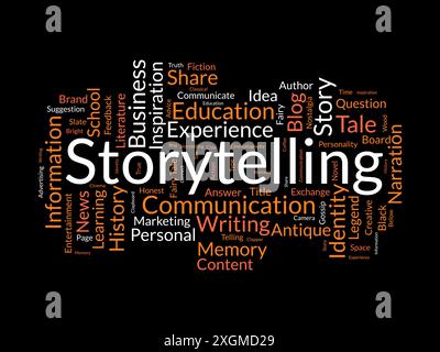 Modèle de storytelling Wordcloud. Fond de vecteur de concept de littérature. Illustration de Vecteur