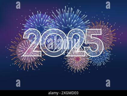 Le logo de l'année 2025 et illustration vectorielle de feux d'artifice de célébration avec espace texte. Illustration de Vecteur