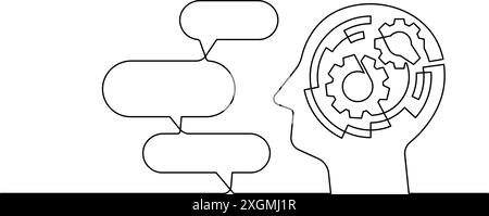 réseau neuronal chatbot ai une ligne dessin continu illustration de l'espace de copie Illustration de Vecteur