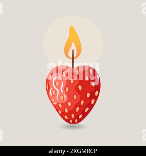Bougie de sculpture ondulée de cire de soja décorative en forme de fraise. Hygge, créer du confort, design d'intérieur. Aromathérapie, bien-être, détente. Illustration de Vecteur