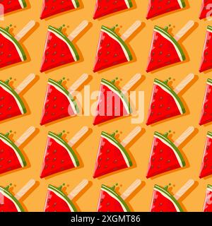 La crème glacée à la pastèque fond et coule. jus de fruits glace, popsicle. Dessert glacé. Heure d'été. Illustration de dessin animé vectoriel dessinée à la main. La pastèque du monde Illustration de Vecteur