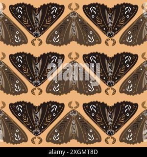 Mites, symboles magiques, armoise et fougère. Motif sans couture dans le style folklorique scandinave. Halloween, sorcière, sorcellerie, astrologie, mysticisme. Pour wallpap Illustration de Vecteur