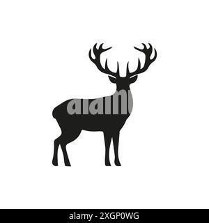 Silhouette d'un seul cerf avec Antlers Graphic Art Illustration de Vecteur