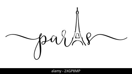 Love Paris, élégante calligraphie et design de t-shirt Tour Eiffel. Illustration vectorielle avec lettrage et tour Eiffel pour la décoration intérieure, la conception d'art mural Illustration de Vecteur