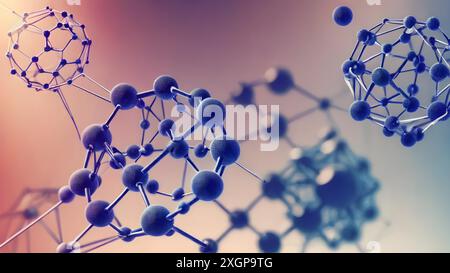 Concept scientifique : atomes avec des liaisons chimiques. Structure d'ADN moléculaire. Liaisons chimiques de structure de réseau dans le niveau moléculaire des lignes et des points, points Banque D'Images