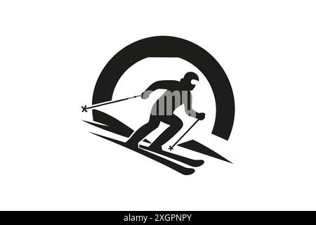 Silhouette de skieur dynamique en action sur la pente de montagne Illustration de Vecteur