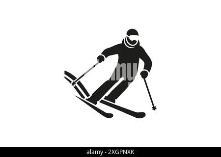 Skieur Silhouette en action sur la pente de montagne Illustration de Vecteur