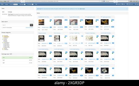 Captures d'écran des places de marché noir sur le Dark Net qui vendent des services illégaux, des drogues, des armes à feu, des fausses identités etc Banque D'Images