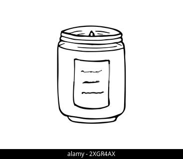 Bougie dessinée à la main dans un pot. Bougie artisanale. Pot en verre rempli de cire. Illustration isolée sur blanc Illustration de Vecteur