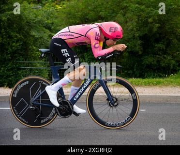 Neilson Powless, EF Education-EasyPost, 2024 Tour de france étape 7 contre-montre de nuits-Saint-Georges à Gevrey-Chambertin, Bourgogne, France. Banque D'Images