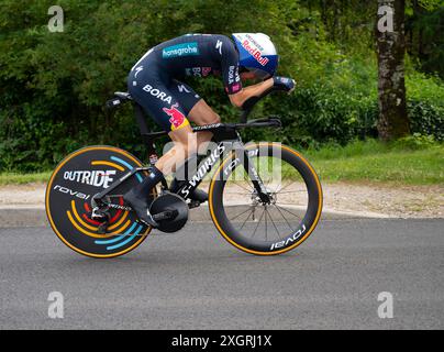 JAI Hindley, Red Bull-Bora-Hansgrohe, 2024 Tour de france étape 7 chronométré de nuits-Saint-Georges à Gevrey-Chambertin, Bourgogne, France. Banque D'Images