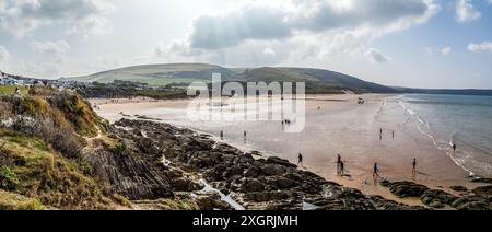 Panorama de Woolacombe Beach dans le nord du Devon un jour d'été Banque D'Images