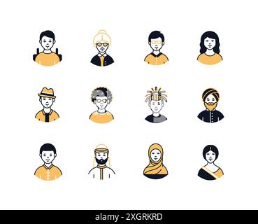 Différentes personnes - icônes de style de conception de ligne définies Illustration de Vecteur