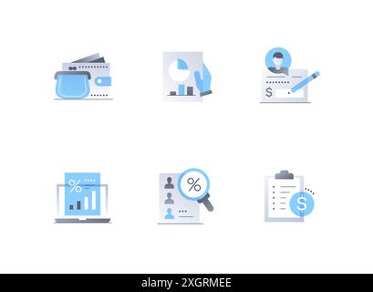 Argent et finances - ensemble d'icônes de style design plat Illustration de Vecteur
