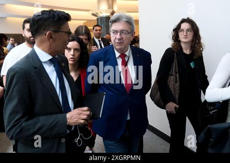 Bruxelles, Belgique. 10 juillet 2024. Jean-Luc Melenchon, fondateur du parti LFI, donne une conférence de presse au Parlement européen à Bruxelles, Belgique, le 10 juillet 2024 crédit : ALEXANDROS MICHAILIDIS/Alamy Live News Banque D'Images