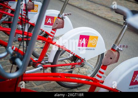 Anvers, Belgique, 7 juillet 2024 : vue sur Antwerp Velo Share City Bikes Banque D'Images