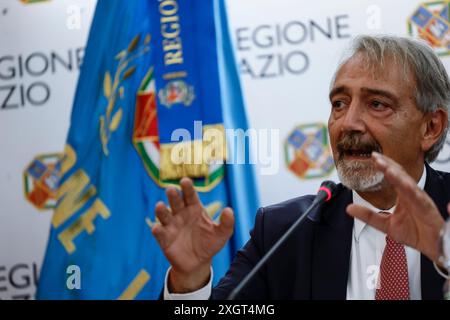 Roma, Italie. 10 juillet 2024. Il Presidente della Regione Lazio nella sala della Regione Lazio per la firma del Protocollo d'Intesa per l'ampliamento della Citt&#xe0; Giudiziaria di piazzale Clodio - Politica - Roma, Italia -Mercoled&#xec;, 10 Luglio 2024 (foto Cecilia Fabiano/LaPresse) le Président de la région Latium au siège de la région Latium pour la signature du Protocole d'entente pour l'expansion de la ville judiciaire de Piazzale Clodio &#x2014 ; Politics &#x2014 ; Rome, Italie &#x2014; mercredi 10, juillet 2024 (photo Cecilia Fabiano/LaPresse) crédit : LaPresse/Alamy Live News Banque D'Images