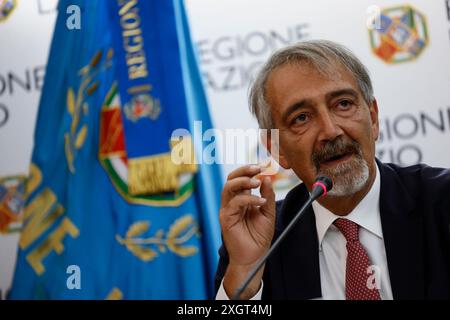 Roma, Italie. 10 juillet 2024. Il Presidente della Regione Lazio nella sala della Regione Lazio per la firma del Protocollo d'Intesa per l'ampliamento della Citt&#xe0; Giudiziaria di piazzale Clodio - Politica - Roma, Italia -Mercoled&#xec;, 10 Luglio 2024 (foto Cecilia Fabiano/LaPresse) le Président de la région Latium au siège de la région Latium pour la signature du Protocole d'entente pour l'expansion de la ville judiciaire de Piazzale Clodio &#x2014 ; Politics &#x2014 ; Rome, Italie &#x2014; mercredi 10, juillet 2024 (photo Cecilia Fabiano/LaPresse) crédit : LaPresse/Alamy Live News Banque D'Images